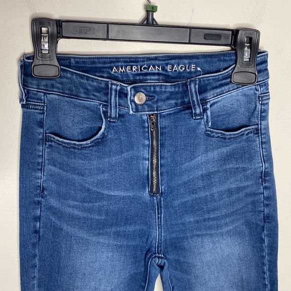 American Eagle distressed exposed zipper super hi-rise jegging crop jeans sz 4 - Picture 3 of 12